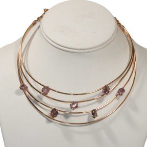 Genuine Amethyst Wire Wrapped Gold Tone Choker Necklace